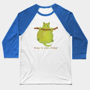 Funny Pear Cat Cartoon– Hang in Pear Pun Baseball T-Shirt